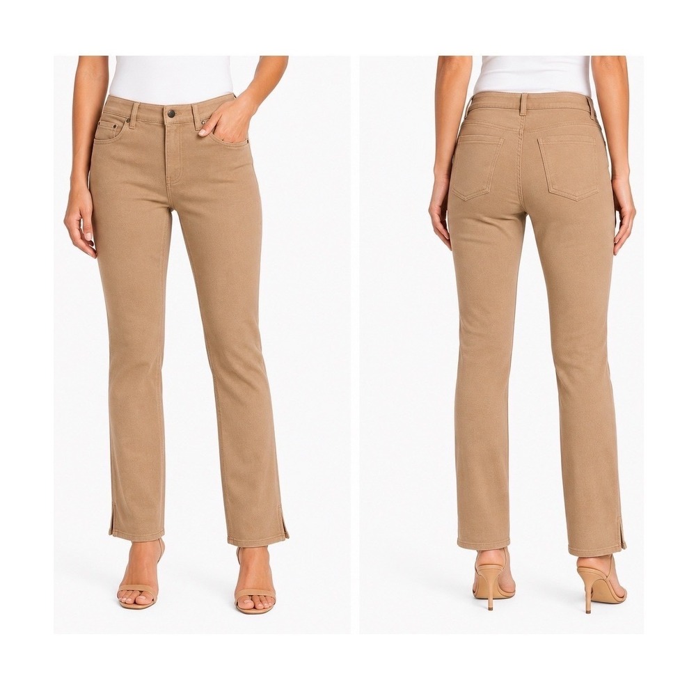 NY Based Tan Straight Leg Pants Ankle Zip Chic | Medium‎